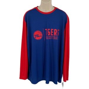 NBA Men's Shirt 2XL Long Sleeve Red Blue Philadelphia 76ers Sixers Crew Neck NWT